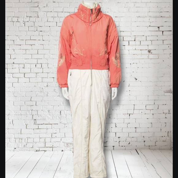 Rare Vintage Bogner Ski Snowsuit 80s Western Bavarian Mountain Eagle Coral Pink - Picture 4 of 16
